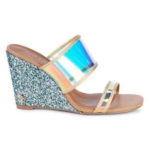 Kurt Geiger London Charing Blue Perspex Glitter wedges, size 40. NWOT